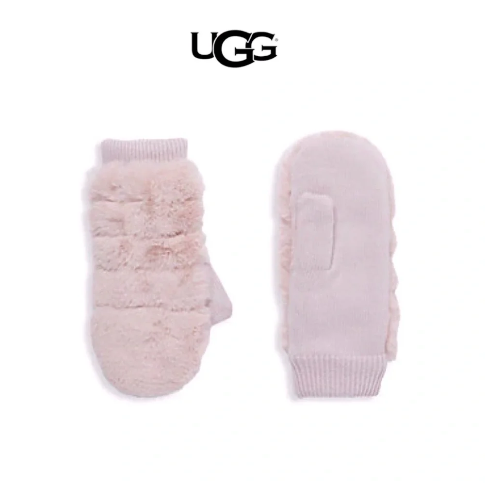 UGG Pink Lush Faux Fur Mittens NWT